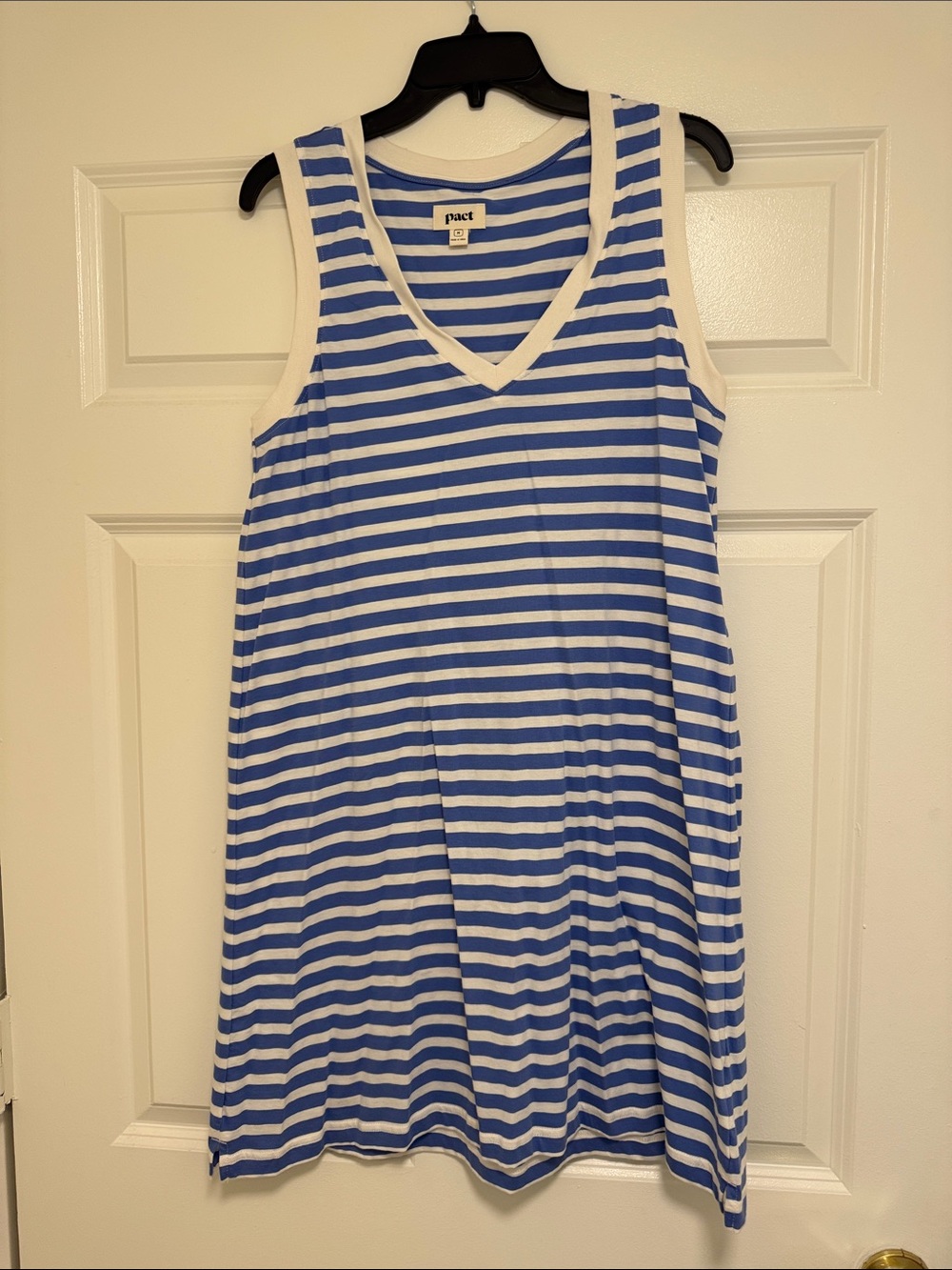 Pact Blue and White Striped Sleeveless Mini Dress